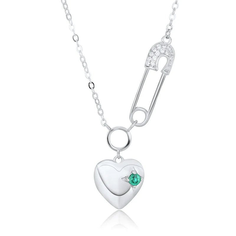 Emerald Heart Necklace 925 Silver Pendant Chain Gift