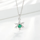 925 Silver Snowflake Pendant with Emerald Necklace