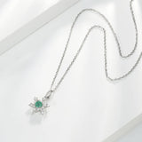 925 Silver Snowflake Pendant with Emerald Necklace
