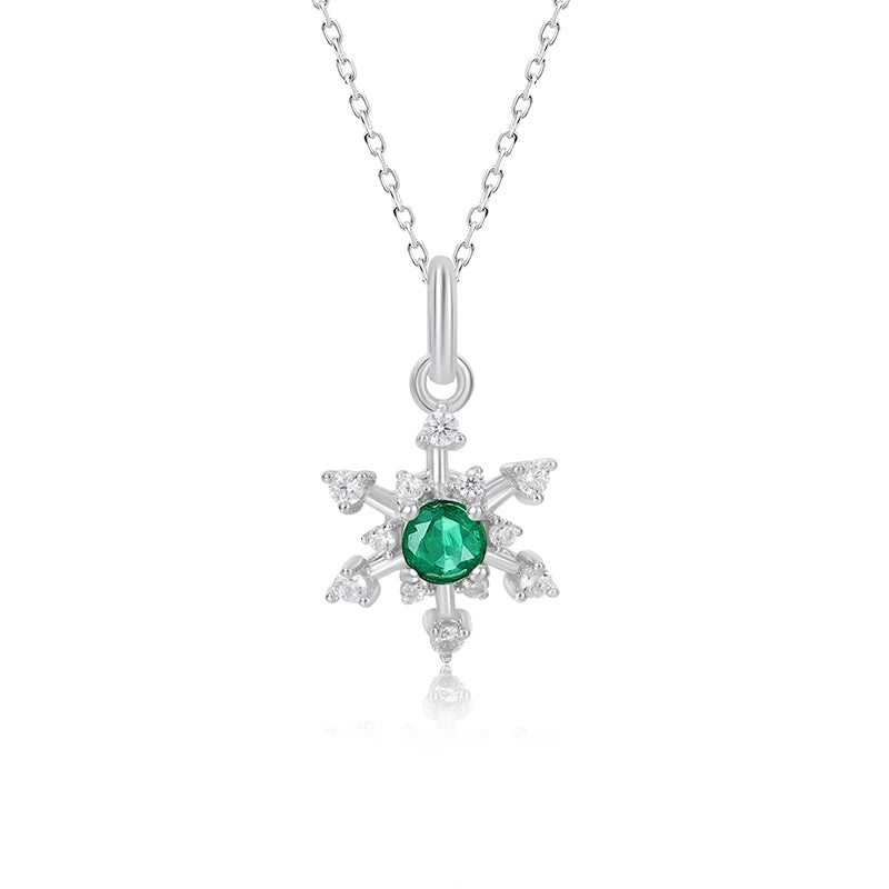 925 Silver Snowflake Pendant with Emerald Necklace
