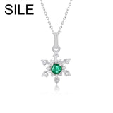 925 Silver Snowflake Pendant with Emerald Necklace