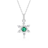 925 Silver Snowflake Pendant with Emerald Necklace