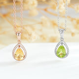Water Drop Citrine Peridot Pendant Necklace 925 Silver Women Party Jewelry