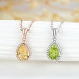 Water Drop Citrine Peridot Pendant Necklace 925 Silver Women Party Jewelry