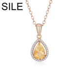 Water Drop Citrine Peridot Pendant Necklace 925 Silver Women Party Jewelry