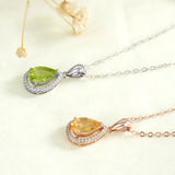 Water Drop Citrine Peridot Pendant Necklace 925 Silver Women Party Jewelry