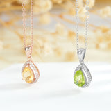 Water Drop Citrine Peridot Pendant Necklace 925 Silver Women Party Jewelry