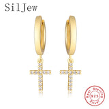 925 Silver Rainbow Snake Eye Angel Cross Moon Lightning Feather Hoops Earrings