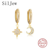 925 Silver Rainbow Snake Eye Angel Cross Moon Lightning Feather Hoops Earrings