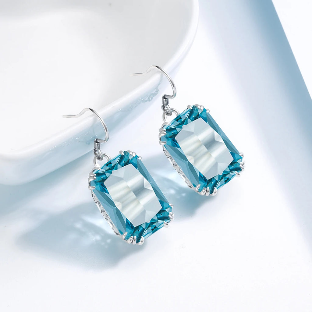 925 Silver Aquamarine Drop Earrings Vintage Flower Jewelry