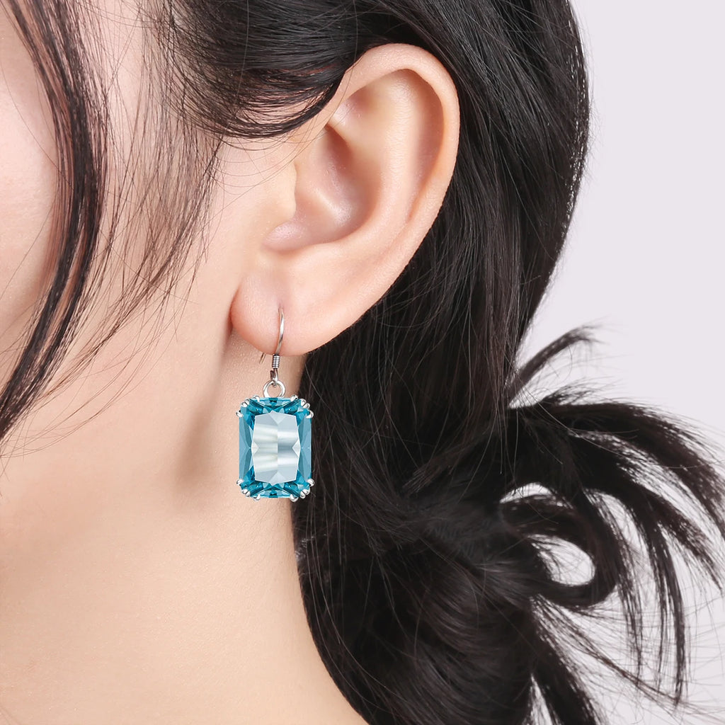 925 Silver Aquamarine Drop Earrings Vintage Flower Jewelry
