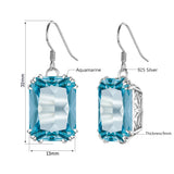 925 Silver Aquamarine Drop Earrings Vintage Flower Jewelry