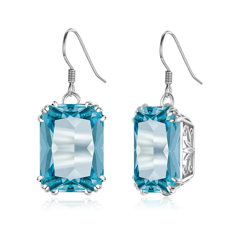 925 Silver Aquamarine Drop Earrings Vintage Flower Jewelry