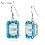 925 Silver Aquamarine Drop Earrings Vintage Flower Jewelry