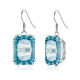 925 Silver Aquamarine Drop Earrings Vintage Flower Jewelry