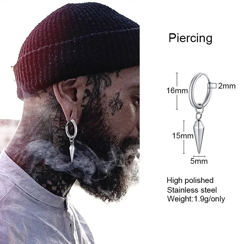 Men's Spike Huggie Hoops Earrings Stainless Steel