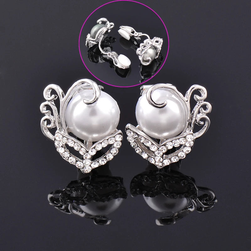 Pearl Clip On Earrings Silver Bride Wedding Jewelry