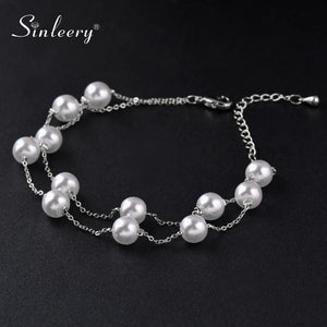 2 Layer Link Chain Bracelet Rose Silver Wedding Jewelry