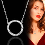 Tiny Crystal Circle Choker Necklace Silver Chain Jewelry