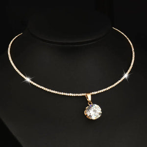 Cubic Zircon Pendant Choker Collar Necklace Silver Torques Chain