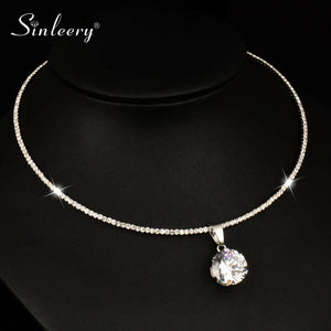 Cubic Zircon Pendant Choker Collar Necklace Silver Torques Chain
