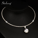 Cubic Zircon Pendant Choker Collar Necklace Silver Torques Chain
