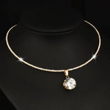 Cubic Zircon Pendant Choker Collar Necklace Silver Torques Chain