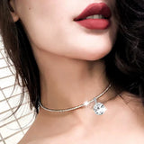 Cubic Zircon Pendant Choker Collar Necklace Silver Torques Chain