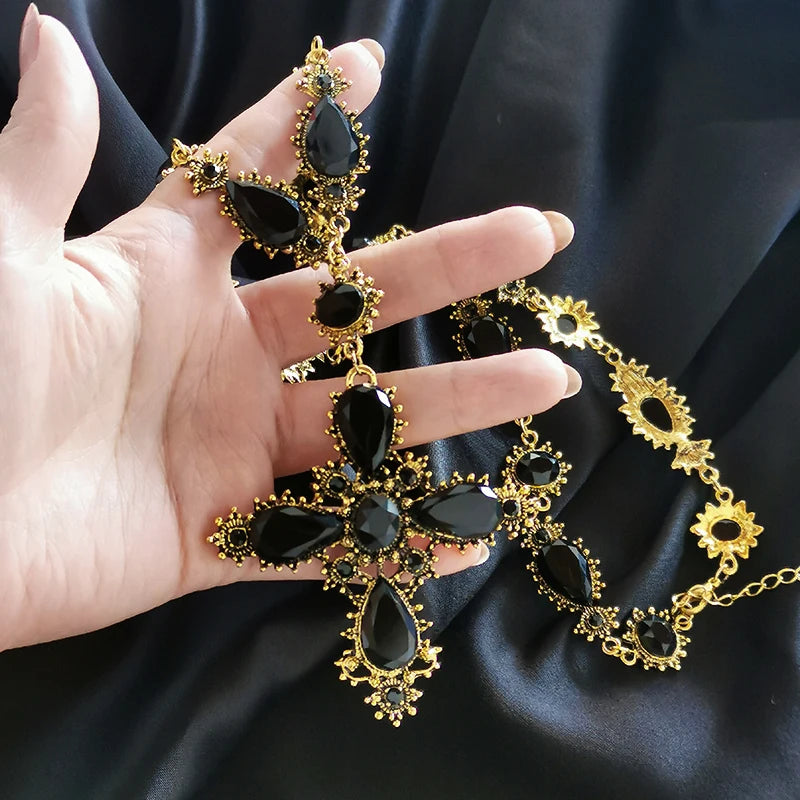 Vintage Long Necklace Cross Pendant Boho Jewelry