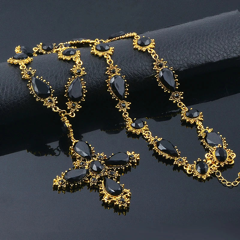 Vintage Long Necklace Cross Pendant Boho Jewelry