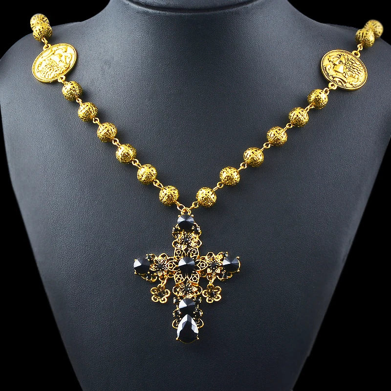Vintage Long Necklace Cross Pendant Boho Jewelry