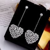 Pink Heart Dangle Earrings, Stylish Cubic Zirconia, Women