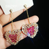 Pink Heart Dangle Earrings, Stylish Cubic Zirconia, Women