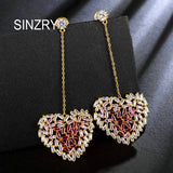 Pink Heart Dangle Earrings, Stylish Cubic Zirconia, Women
