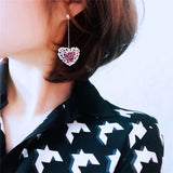 Pink Heart Dangle Earrings, Stylish Cubic Zirconia, Women