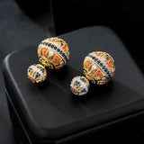Cubic Zircon Micro Pave Ball Stud Earrings Lady Jewelry