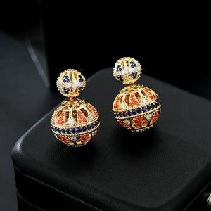 Cubic Zircon Micro Pave Ball Stud Earrings Lady Jewelry