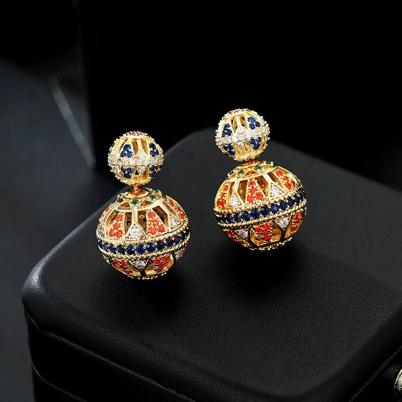 Cubic Zircon Micro Pave Ball Stud Earrings Lady Jewelry