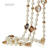 Cubic Zircon Rose Flower Simulated Pearl Long Necklace for Women