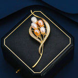 Natural Fresh Water Pearl Leaf Shape Brooch