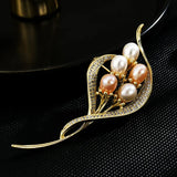 Natural Fresh Water Pearl Leaf Shape Brooch