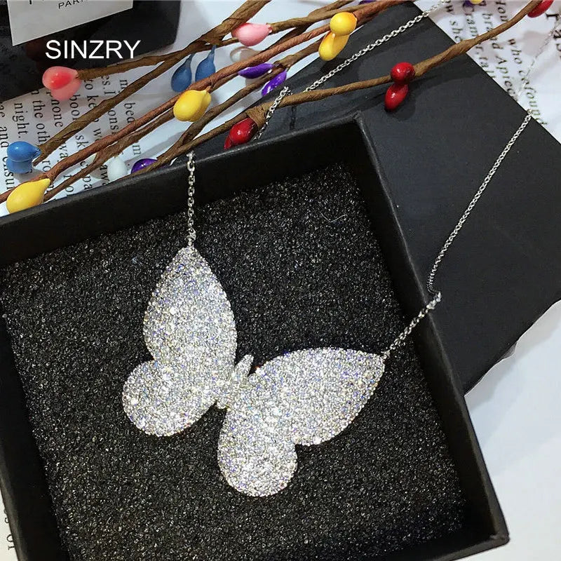 Micro Paved CZ Butterfly Pendant Choker Necklace for Women