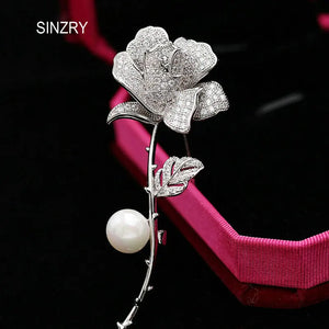 Cubic Zircon Rose Flower Wedding Brooches Pin Lady Party Shawl Buckle