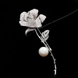 Cubic Zircon Rose Flower Wedding Brooches Pin Lady Party Shawl Buckle