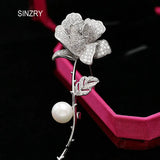 Cubic Zircon Rose Flower Wedding Brooches Pin Lady Party Shawl Buckle