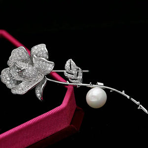 Cubic Zircon Rose Flower Wedding Brooches Pin Lady Party Shawl Buckle