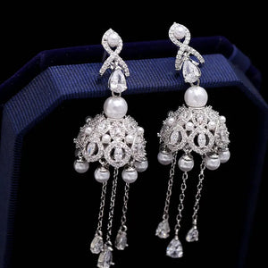 CZ Tassel Campanula Dangle Earrings for Women