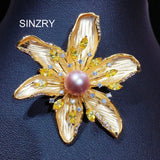 Cubic Zirconia Pearl Flower Sweater Brooch Pin