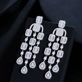 Elegant CZ Micro Pave Tassel Bridal Drop Earrings