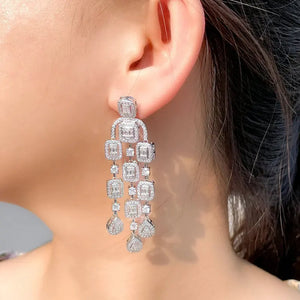 Elegant CZ Micro Pave Tassel Bridal Drop Earrings